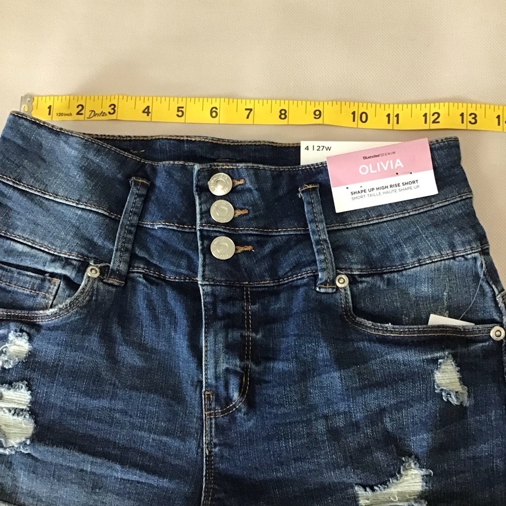 Bluenotes Olivia Dark Blue Distressed High Rise Jean Shorts - Picture 4 of 11